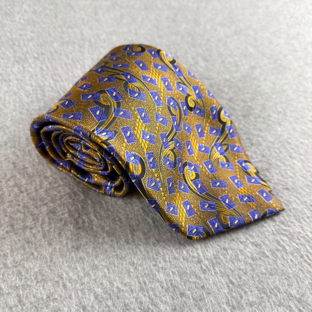 Vintage Robert Talbott Best of Class Silk Tie Gold Blue Paisley Hand Sewn 56x4"